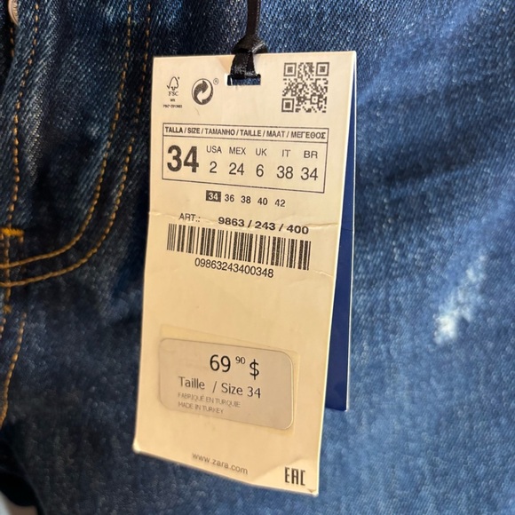 ZARA Sz 2 The High Rise Straight Samurai Selvedge Distressed Button Fly NEW - Picture 4 of 14